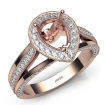 Halo Pave Diamond Engagement Pear Semi Mount Millgrain Ring 14k Rose Gold 0.9Ct - javda.com 