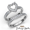 Heart Halo Diamond Semi Mount Engagement Ring Bridal Set Platinum 950 0.95Ct - javda.com 