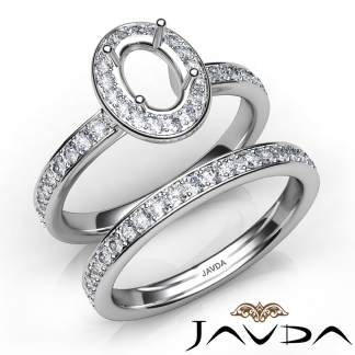 Oval Halo Diamond Semi Mount Engagement Ring Bridal Set 14k Gold White 0.95Ct