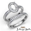 Oval Halo Diamond Semi Mount Engagement Ring Bridal Set 14k White Gold 0.95Ct - javda.com 