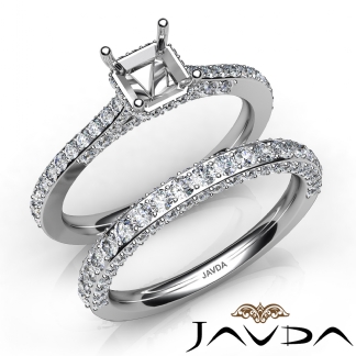 Pave Diamond Engagement Ring Asscher Semi Mount Bridal Set 14k Gold White 1.65Ct
