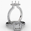 Diamond Engagement Halo Pave Setting Asscher Semi Mount Ring 14k White Gold 0.45Ct - javda.com 