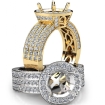 Halo Setting 3 Row Diamond Engagement Round SemiMount Ring 14k Yellow Gold 1.35Ct - javda.com 