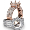 Halo Setting 3 Row Diamond Engagement Round SemiMount Ring 14k Rose Gold 1.35Ct - javda.com 