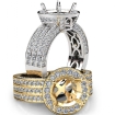 Halo Setting 3 Row Diamond Engagement Round SemiMount Ring 14k White Gold 1.35Ct - javda.com 