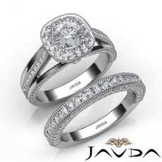 Milgrain Bridal Set Halo Pave diamond Ring 14k Gold White