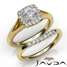 Halo Side Stone Bridal Set diamond Ring 18k Gold Yellow