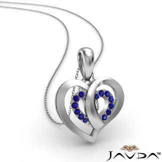 Round Sapphire Gemstone Overlay Heart Pendant Necklace 14k Gold White 0Ct