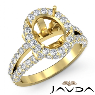 1.4Ct Diamond Engagement Ring 14k Gold Yellow Oval Semi Mount Halo Pave Setting