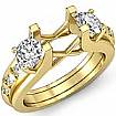 Round Diamond 3 Stone Engagement SemiMount Ring 14k Gold Yellow Prong Bar Setting 1Ct