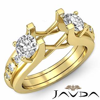 Round Diamond 3 Stone Engagement SemiMount Ring 14k Gold Yellow Prong Bar Setting 1Ct
