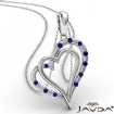 Two Heart Round Sapphire Gemstone Pendant Necklace 14k Gold White 0Ct