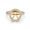 French U Pave Halo Semi Mount Diamond Engagement Ring 14k Yellow Gold 0.54Ct - javda.com 