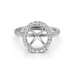 French U Pave Halo Semi Mount Diamond Engagement Ring Platinum 950 0.54Ct - javda.com 