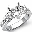 Three Stone Diamond Engagement Ring 18k Gold White Princess Heart Semi Mount 1.1Ct