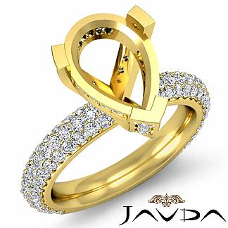 1.47Ct Diamond Pave Engagement Women Semi Mount Ring Pear Setting 18k Gold Yellow