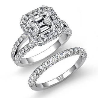 Asscher Bridal Set Diamond Vintage Engagement Ring GIA H SI1 Platinum 3 ...