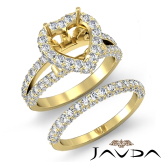 2.75Ct Pave Diamond Engagement Ring Heart Bridal Setting 14k Gold Yellow Semi Mount