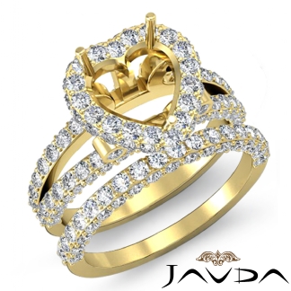 2.75Ct Pave Diamond Engagement Ring Heart Bridal Setting 14k Gold Yellow Semi Mount