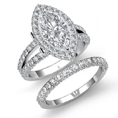 Halo Bridal Set Pave Setting diamond Ring 14k Gold White