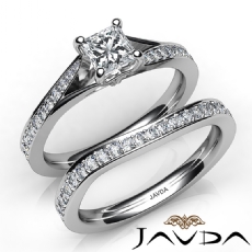 4 Prong Sidestone Bridal Set diamond Ring 14k Gold White