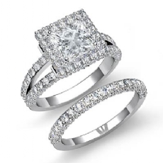 Halo Bridal Set Sidestone diamond  14k Gold White