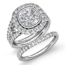 Bezel Pave Halo Bridal Set diamond Ring 18k Gold White