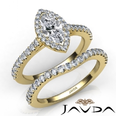 French U Pave Halo Bridal Set diamond Ring 18k Gold Yellow