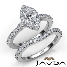 French U Pave Halo Bridal Set diamond Ring 18k Gold White