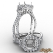 3 Stone Baguette Cushion Semi Mount Halo Diamond Engagement Ring Platinum 950 1.1Ct - javda.com 