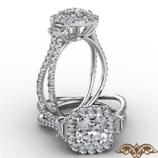 Halo Three Stone Claw Prong diamond Ring Platinum 950