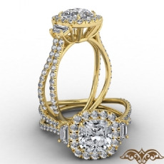 Halo Three Stone Claw Prong diamond Ring 14k Gold Yellow