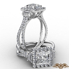 Split Shank Halo Three Stone diamond Ring 18k Gold White