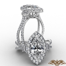 French Pave Halo Three Stone diamond Ring 14k Gold White