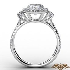 Halo Three Stone French U Pave diamond Ring 18k Gold White