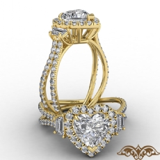 Halo Three Stone French U Pave diamond Ring 18k Gold Yellow