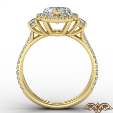 Halo Three Stone French U Pave diamond Ring 14k Gold Yellow