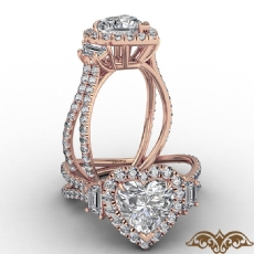 Halo Three Stone French U Pave diamond Ring 14k Rose Gold