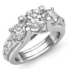 Three Stone Prong Bar Set diamond Ring 18k Gold White