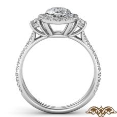Baguette Three Stone Halo Pave diamond Ring Platinum 950