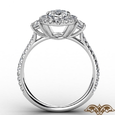 Baguette Three Stone Halo Pave diamond Ring Platinum 950
