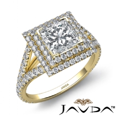 U Split Prong Double Halo diamond Ring 18k Gold Yellow