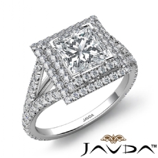 U Split Prong Double Halo diamond Ring 18k Gold White