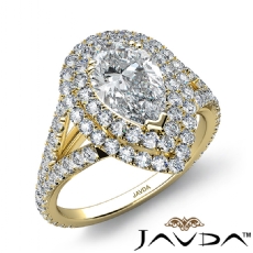 V Shaped Shank Double Halo diamond Ring 18k Gold Yellow