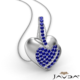 0Ct Round Sapphire Gemstone Filled Double Heart Pendant Necklace 14k Gold White