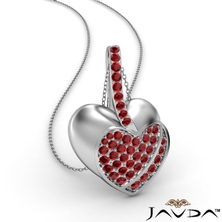 0Ct Round Ruby Gemstone Filled Double Heart Pendant Necklace 14k Gold White