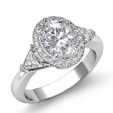 Three Stone Trillion Halo diamond Ring 18k Gold White