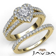U Cut Pave Halo Bridal Set diamond Ring 14k Gold Yellow