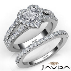 U Cut Pave Halo Bridal Set diamond Ring 18k Gold White