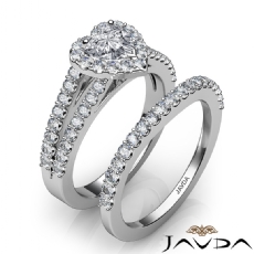 U Cut Pave Halo Bridal Set diamond Ring 18k Gold White